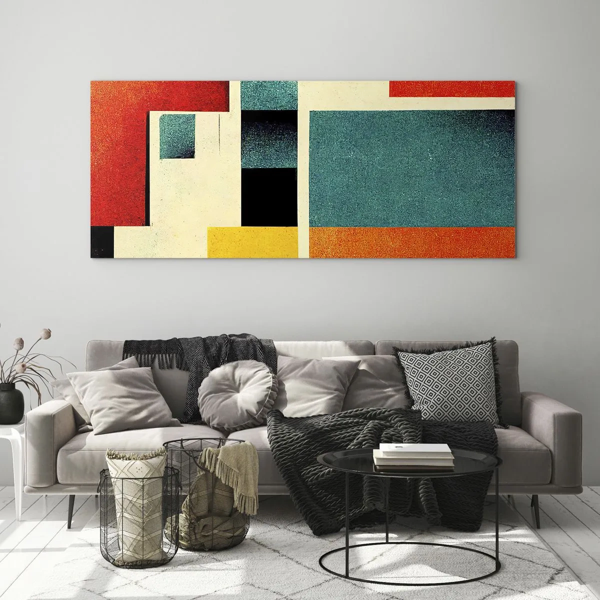 Tablou pe sticlă - Abstracție geometrică - energie bună - 100x40 cm