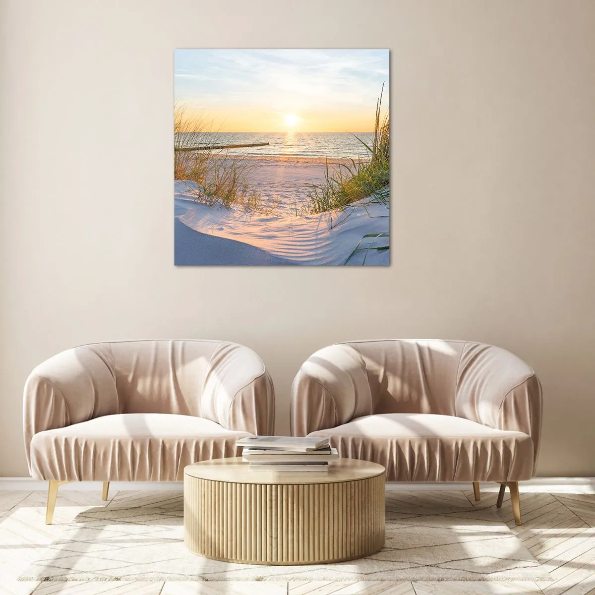 Tablou pe sticlă - Zumzet de mare, o plajă sălbatică printre ierburi... - 70x70 cm