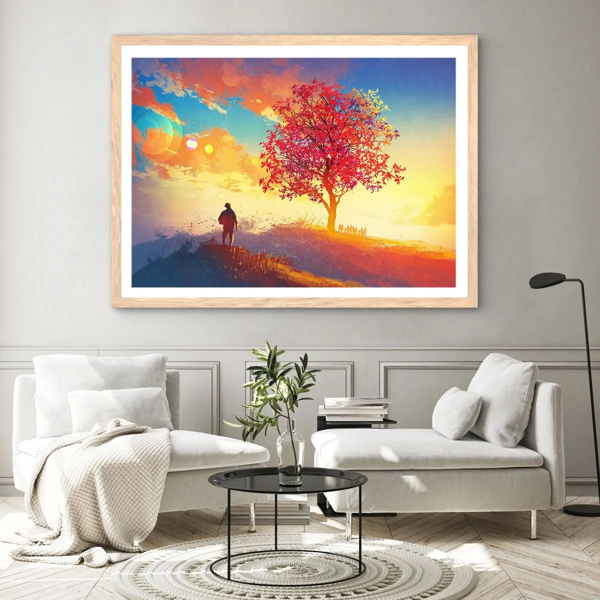 Poster în ramă de stejar deschis - Pelerin la destinație - 100x70 cm