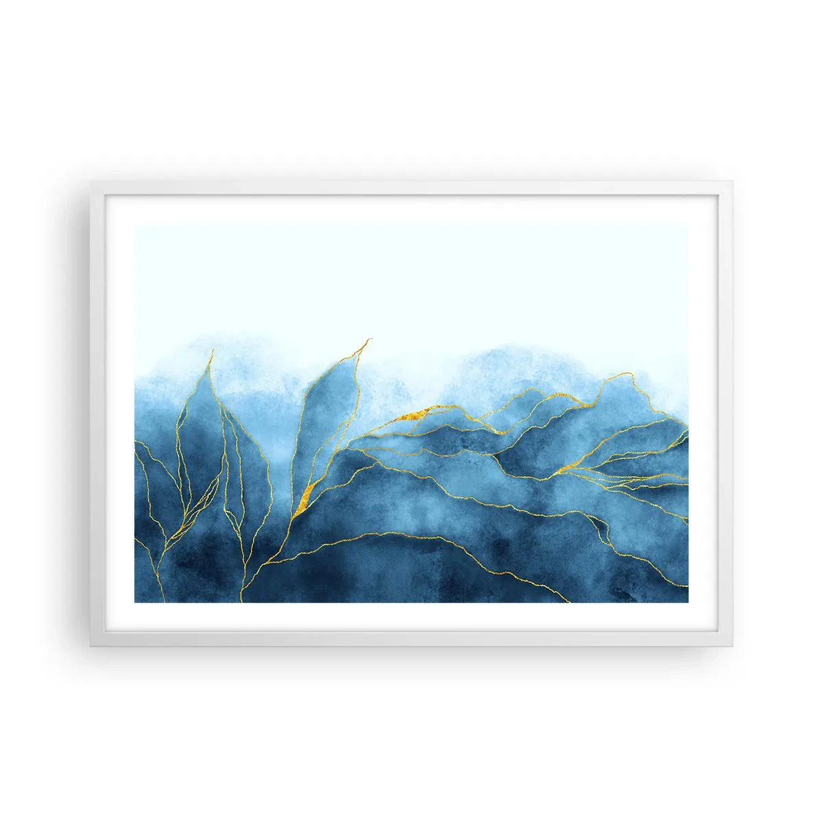 Poster în ramă albă - Albastru în aur - 70x50 cm
