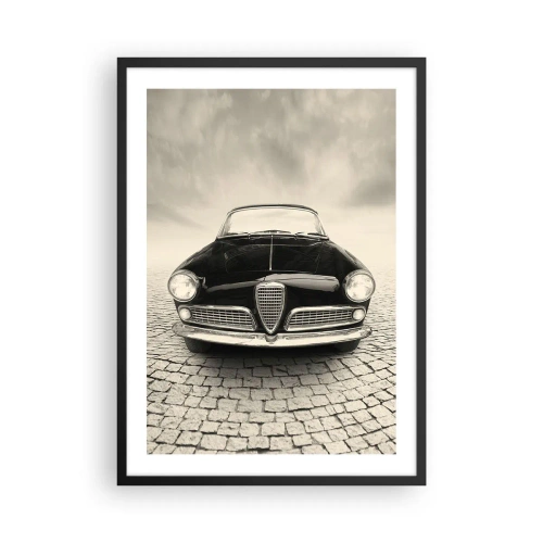 Poster în ramă neagră - Partea din față a unei mașini clasice pe o stradă pietruită - 50x70cm - Și cum să nu mă iubești? - Decorațiune modernă pentru perete pentru living și dormitor ARTTOR