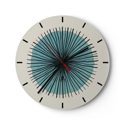 Ceas de perete - Ceas pe sticlă - Motiv abstract cu un cerc albastru și linii negre - 30x30cm - Radiant pe albastru - Decorațiune modernă pentru perete pentru living, bucătărie și dormitor ARTTOR