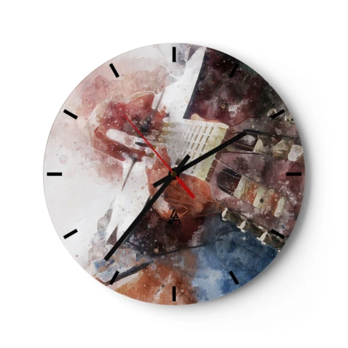 Ceas de perete - Ceas pe sticlă - Motiv artistic de chitară în acuarelă - 30x30cm - Și ce părere ai? - Decorațiune modernă pentru perete pentru living, bucătărie și dormitor ARTTOR