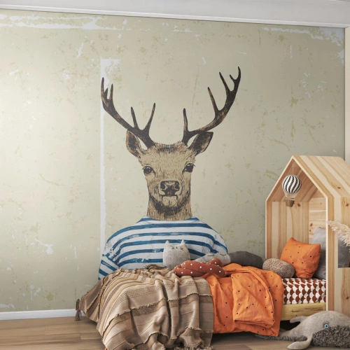 Tapet Standard Eco - Cerb stilizat într-o cămașă de marinar - 100x70cm - Pentru că îmi plac cămășile cu dungi! - Decorațiune modernă pentru perete pentru living și dormitor ARTTOR