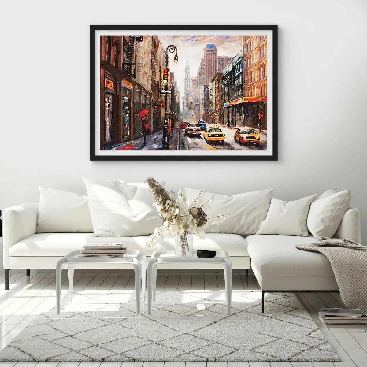 Poster în ramă neagră - New York - plin de culoare și în ploaie - 91x61 cm