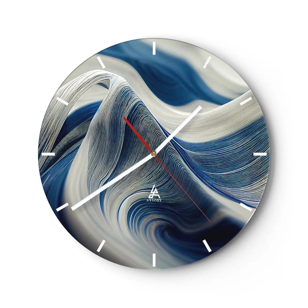Ceas de perete - Ceas pe sticlă - Fluiditate de albastru și alb - 40x40 cm