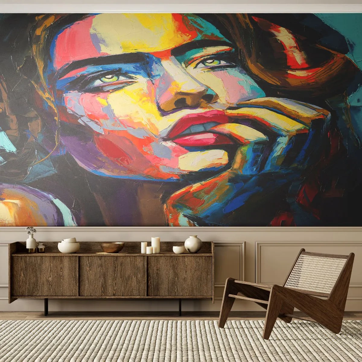 Tapet Premium Canvas - Visele ca niște păsări se înalță pe cer - Portretul unei femei, Față, Bucată - 350x256 cm