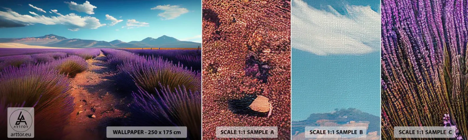 Mostră tapet Premium Canvas - Câmpuri parfumate - Lavandă, Orizont, Peisaj - 100x30 cm