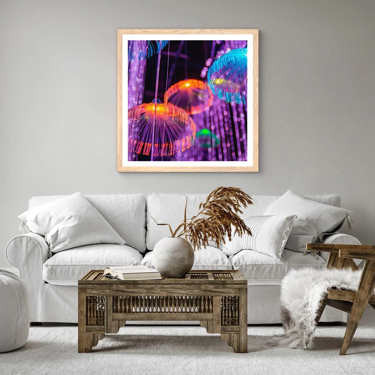 Poster în ramă de stejar deschis - Fântână de lumină - 50x50 cm