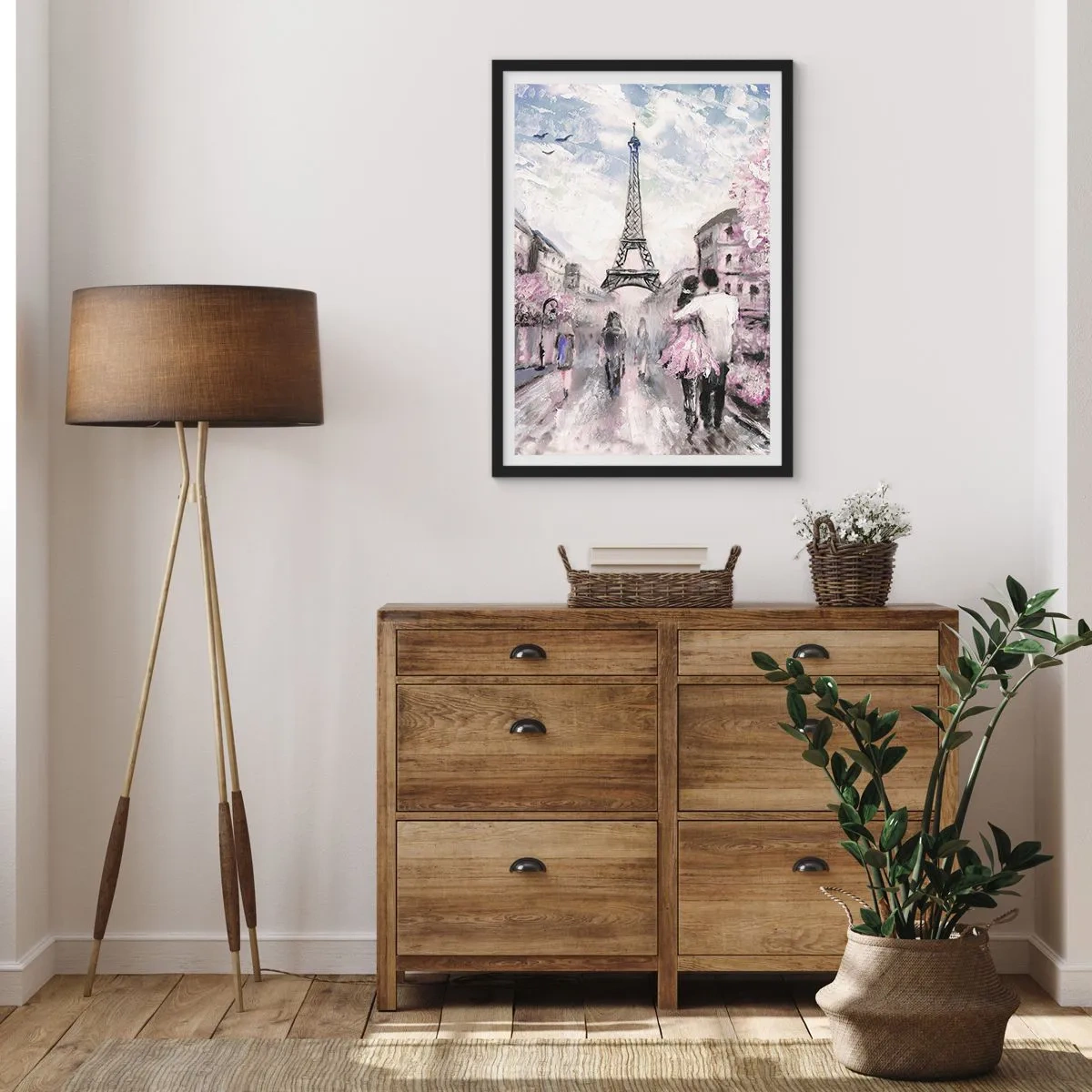 Poster în ramă neagră - O scenă romantică la Paris cu Turnul Eiffel în fundal - 50x70cm - Dacă ar fi să te îndrăgostești, atunci doar de... - Decorațiune modernă pentru perete pentru living și dormitor ARTTOR