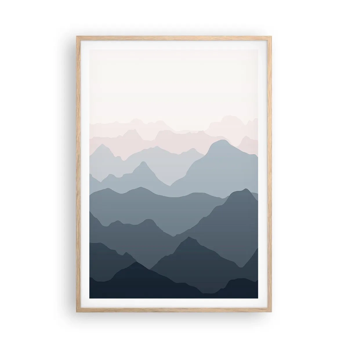 Poster în ramă de stejar deschis - Valuri de munți - 70x100 cm