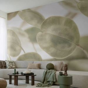 Tapet Standard Eco - Frunze delicate verde deschis pe un fundal deschis - 100x70cm - La început au fost frunzele... - Decorațiune modernă pentru perete pentru living și dormitor ARTTOR