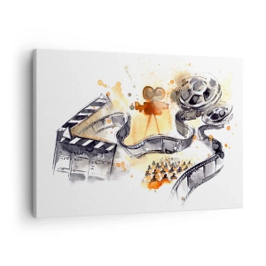 Tablou pe pânză Canvas - Simbolismul cinematografiei cu o bandă de film într-o acuarelă artistică - 70x50cm - În țara viselor - Decorațiune modernă pentru perete pentru living și dormitor ARTTOR