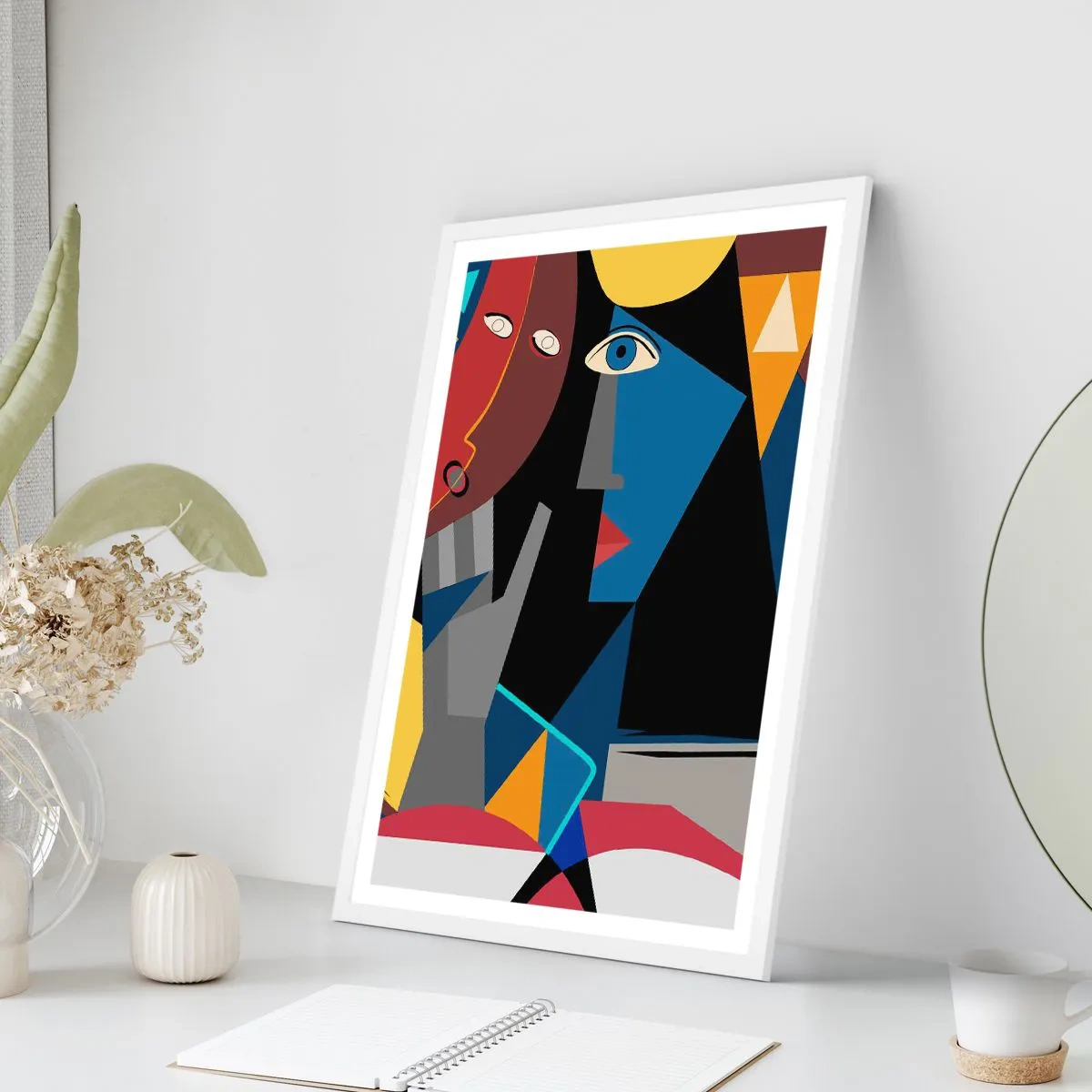 Poster în ramă albă - Discuția cubiștilor - 50x70 cm