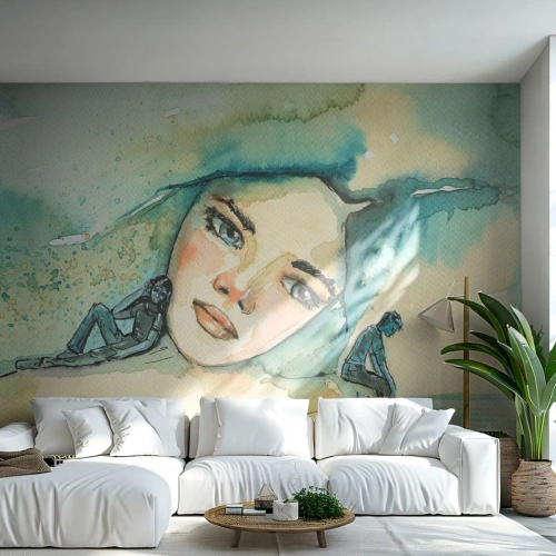 Fototapetă personalizată Premium Canvas - Am I blue? - Abstracția, Chipul de femeie, Pictura