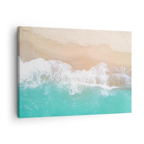 Tablou pe pânză Canvas - O vedere de sus a unei plaje cu apă turcoaz și valuri line - 70x50cm - Atingere mângâietoare - Decorațiune modernă pentru perete pentru living și dormitor ARTTOR