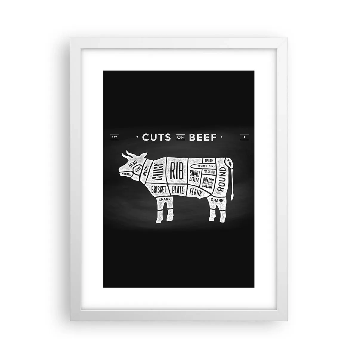 Poster în ramă albă - Abecedar de măcelar - 30x40 cm