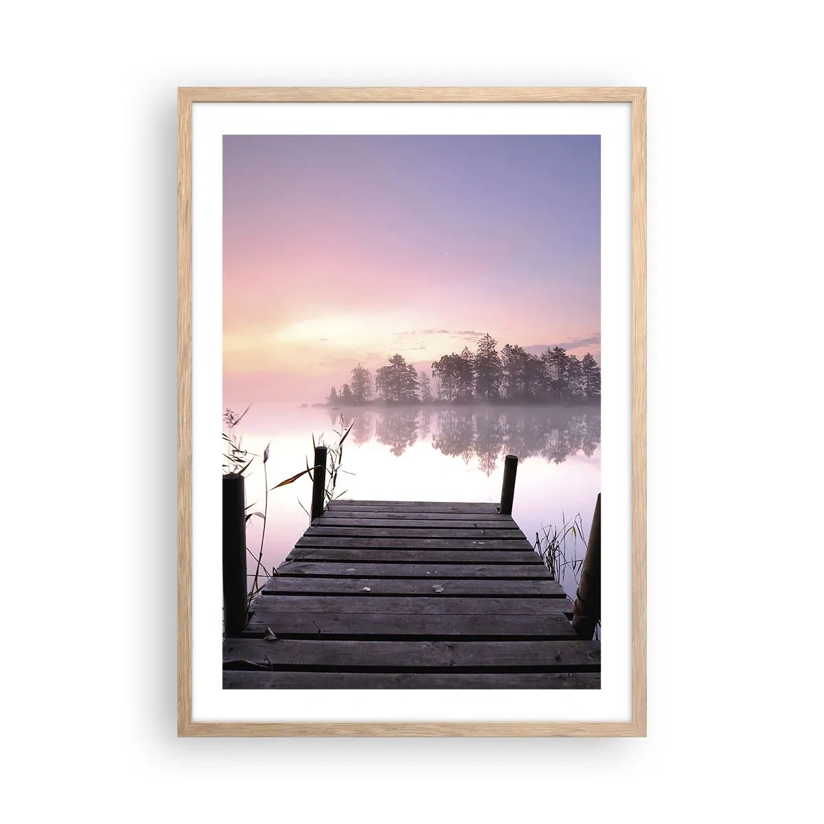 Poster în ramă de stejar deschis - Din ceața de liliac... - 50x70 cm