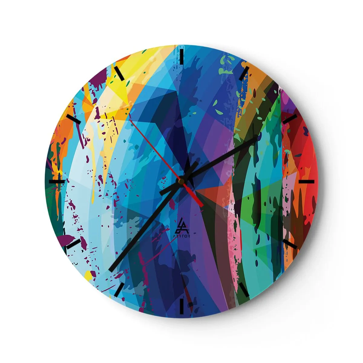 Ceas de perete - Ceas pe sticlă - Modele abstracte colorate în culori intense - 30x30cm - Amețeli colorate - Decorațiune modernă pentru perete pentru living, bucătărie și dormitor ARTTOR