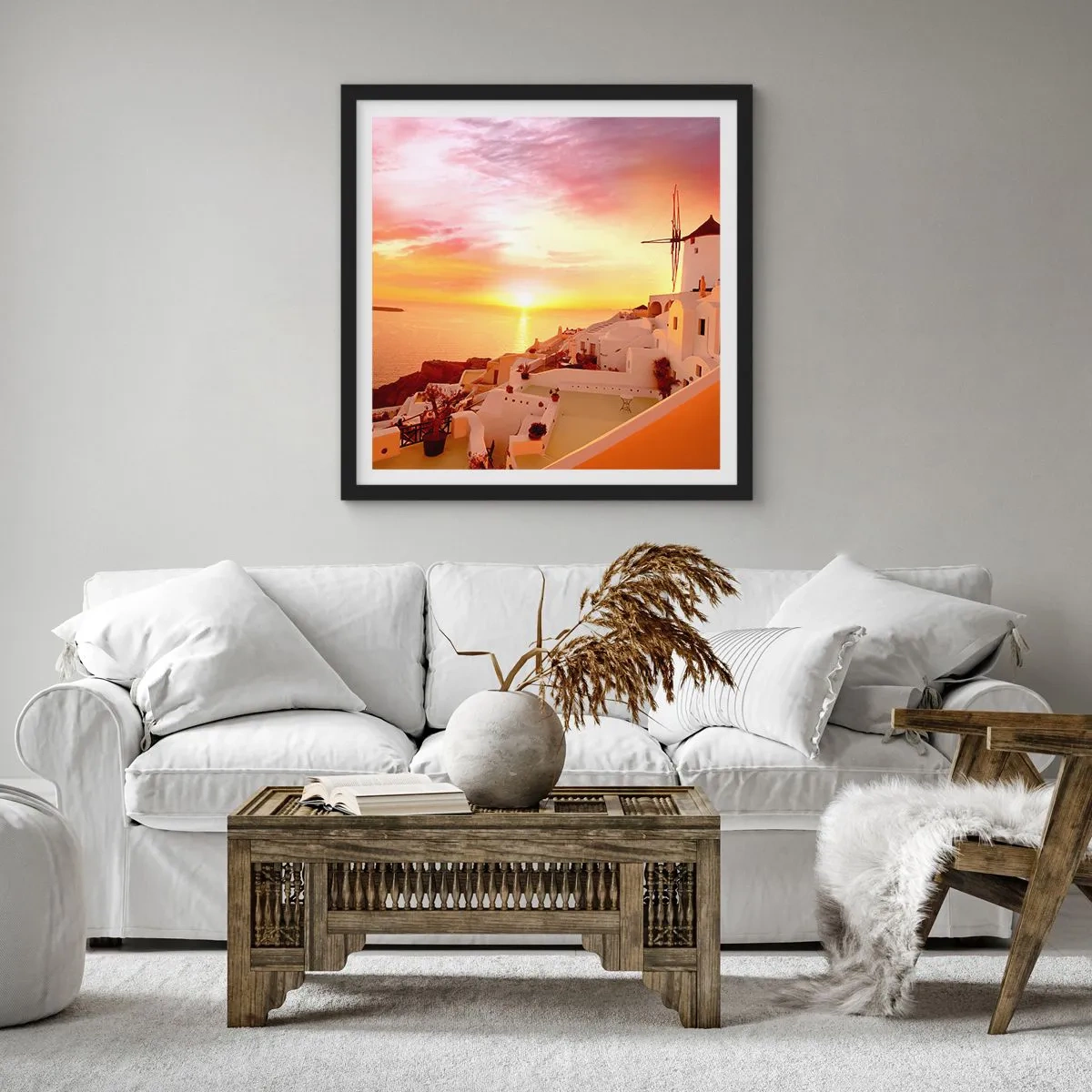 Poster în ramă neagră - Dizolvându-se în alb și auriu - 50x50 cm