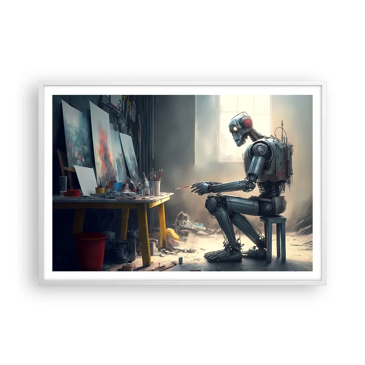 Poster în ramă albă - Actul de creație - 100x70 cm