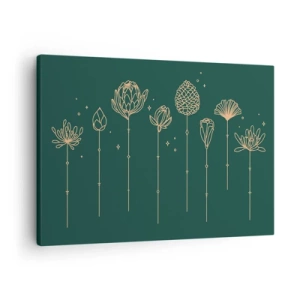 Tablou pe pânză Canvas - Desene aurii cu ierburi pe un fundal verde închis - 70x50cm - Familia IERBEscu - Decorațiune modernă pentru perete pentru living și dormitor ARTTOR