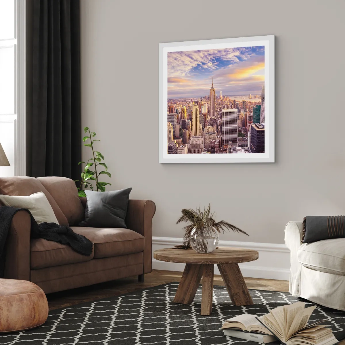 Poster în ramă albă - Ajungeți la nori înșiși - 60x60 cm