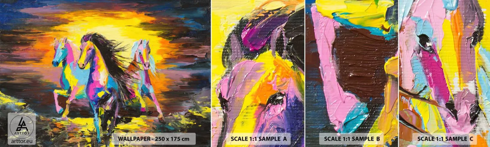 Mostră de Tapet Standard Eco - Scufundați în lumină - Animale, Cai, Libertate - 100x30 cm