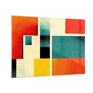Tablou pe sticlă - Dreptunghiuri geometrice colorate în stil retro - 70x50cm - Abstracție geometrică - energie bună - Decorațiune modernă pentru perete pentru living și dormitor ARTTOR
