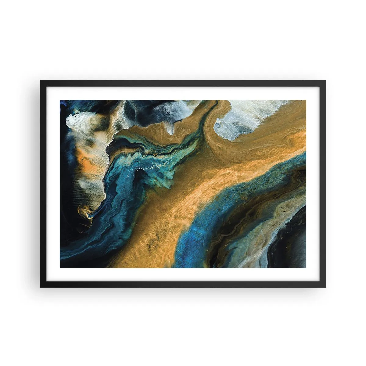 Poster în ramă neagră - Albastru - galben - influență reciprocă - 70x50 cm