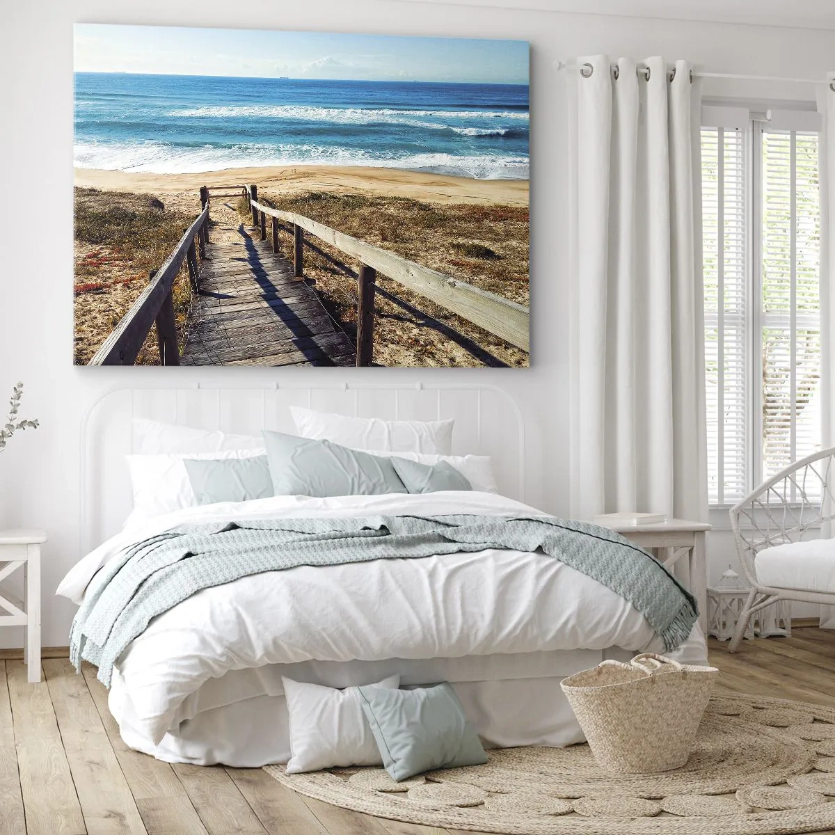 Tablou pe pânză Canvas - Calea de lemn care duce la plajă - 70x50cm - Aleargă! - Decorațiune modernă pentru perete pentru living și dormitor ARTTOR