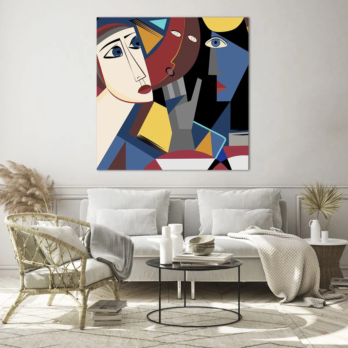 Tablou pe sticlă - Discuția cubiștilor - 60x60 cm