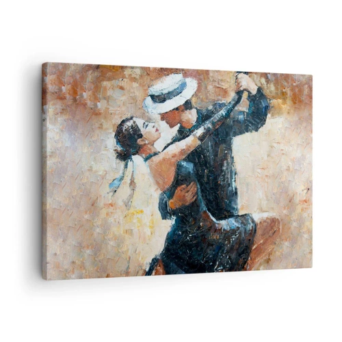 Tablou pe pânză Canvas - Un cuplu dansând tango într-un stil romantic și elegant - 70x50cm - A la Rudolf Valentino - Decorațiune modernă pentru perete pentru living și dormitor ARTTOR