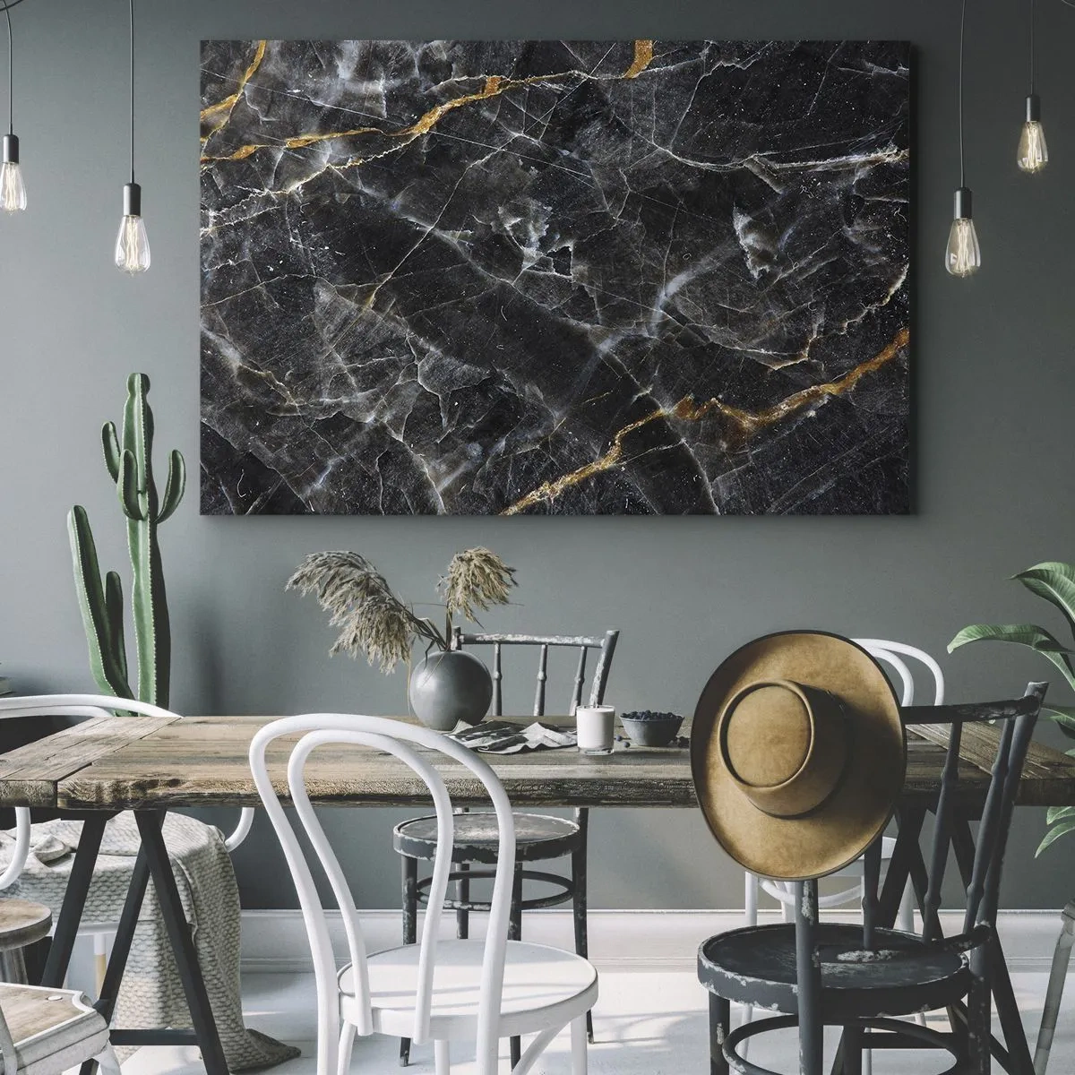 Tablou pe pânză Canvas - Detalii negre și aurii ale suprafeței de marmură - 70x50cm - Viața interioară a unei pietre - Decorațiune modernă pentru perete pentru living și dormitor ARTTOR