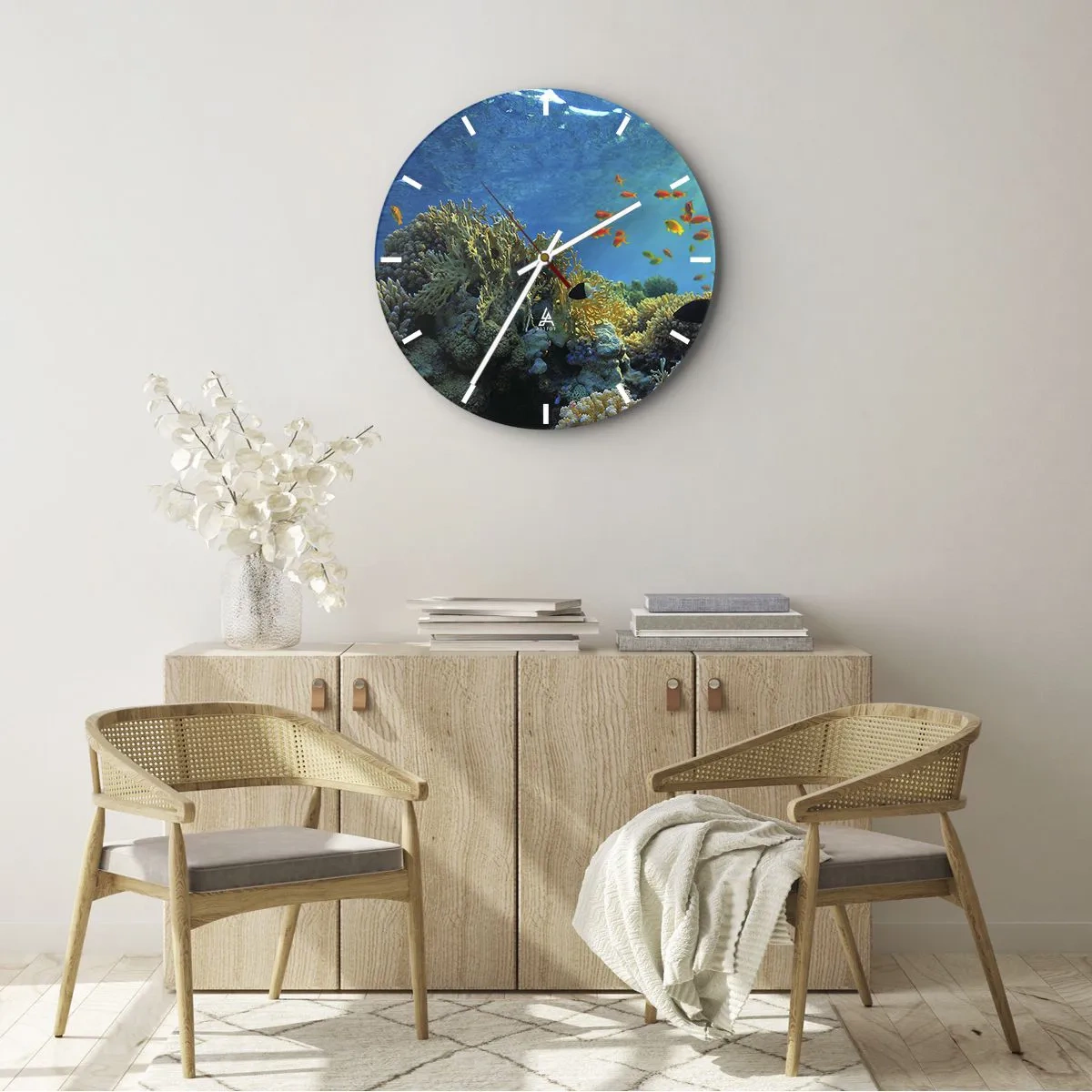 Ceas de perete - Ceas pe sticlă - Comori subacvatice - 40x40 cm