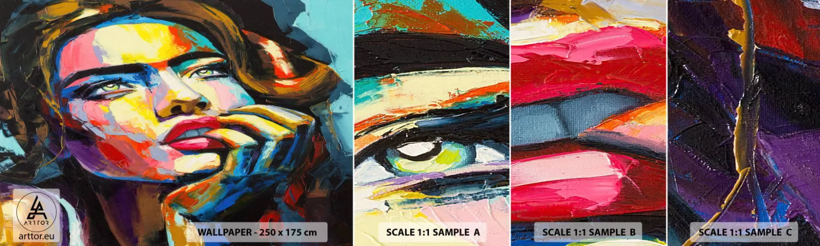 Mostră de Tapet Standard Eco - Visele ca niște păsări se înalță pe cer - Portretul unei femei, Față, Bucată - 100x30 cm