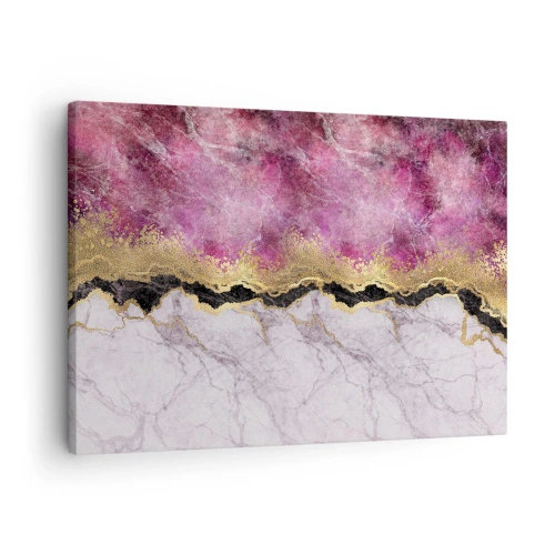 Tablou pe pânză Canvas - Marmură abstractă în nuanțe de roz cu accente aurii - 70x50cm - La graniță - Decorațiune modernă pentru perete pentru living și dormitor ARTTOR