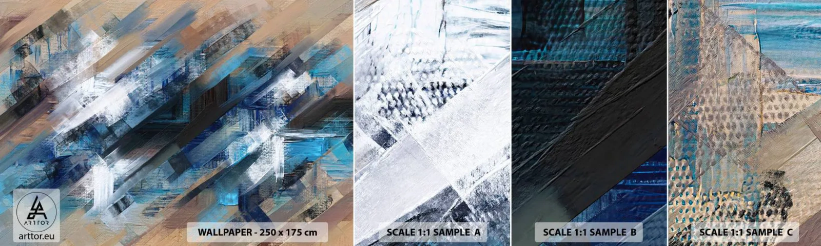 Mostră tapet autocolant Deluxe Sticker - Pe o pantă albastră - Bucată, Abstracția, Vopsele - 100x30 cm