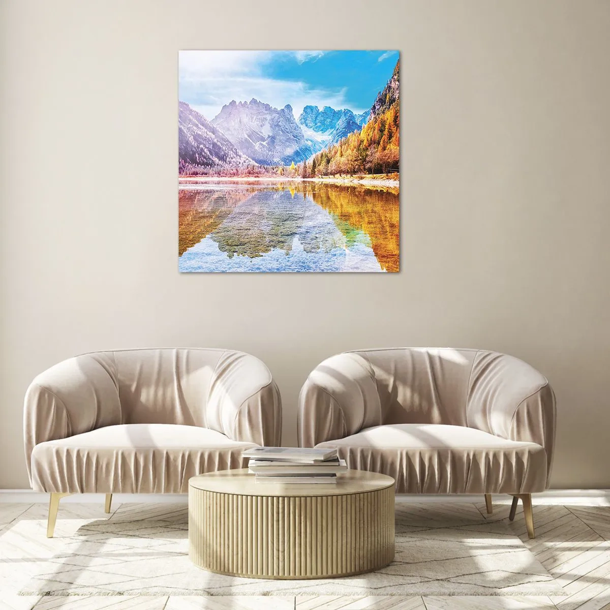 Tablou pe sticlă - Iar în munți începe toamna - 70x70 cm