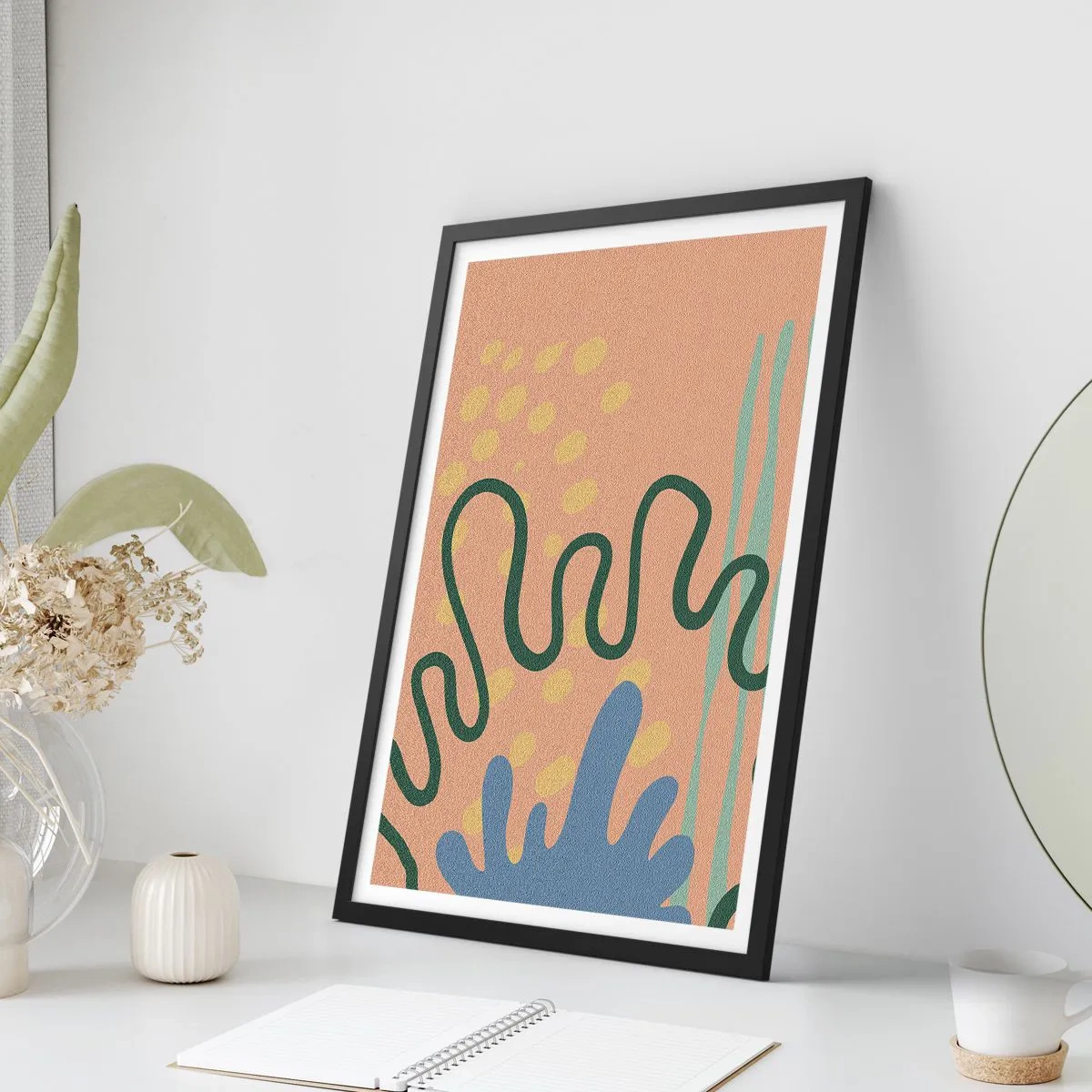 Poster în ramă neagră - Compoziție abstractă în culori calde - 50x70cm - Abstracție: diversitatea naturii - Decorațiune modernă pentru perete pentru living și dormitor ARTTOR