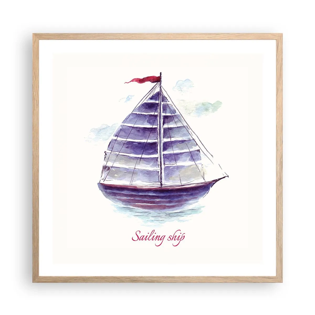 Poster în ramă de stejar deschis - Pânze pline și apă calmă - 60x60 cm