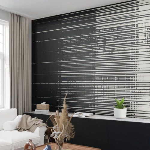 Tapet Standard Eco - Valuri și vibrații - alb-negru, Codurile de bare, Linii - 350x256 cm