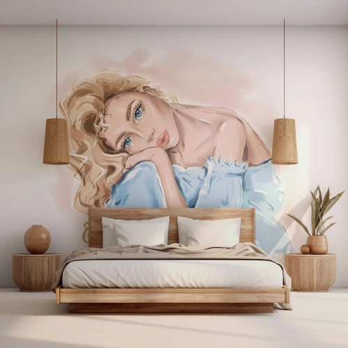 Tapet Premium Canvas - Scufundată în vis albastru - Femeie, Modă, Grafică - 250x175 cm