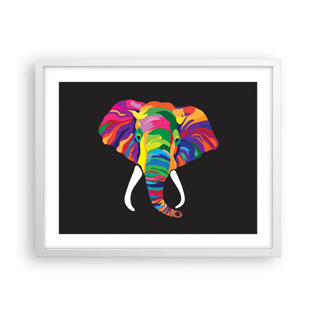 Poster în ramă albă - Elefantul căruia îi plăcea să se scalde în curcubeu - 50x40 cm