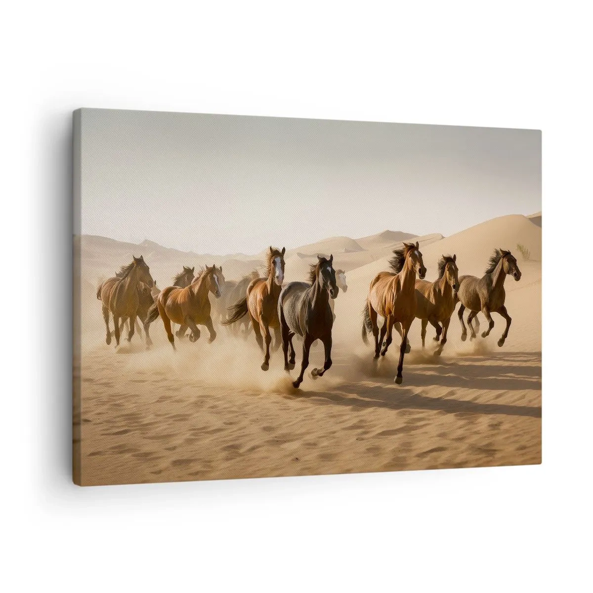 Tablou pe pânză Canvas - Cai galopând pe un fundal deșertic - 70x50cm - Liberi ca vântul - Decorațiune modernă pentru perete pentru living și dormitor ARTTOR