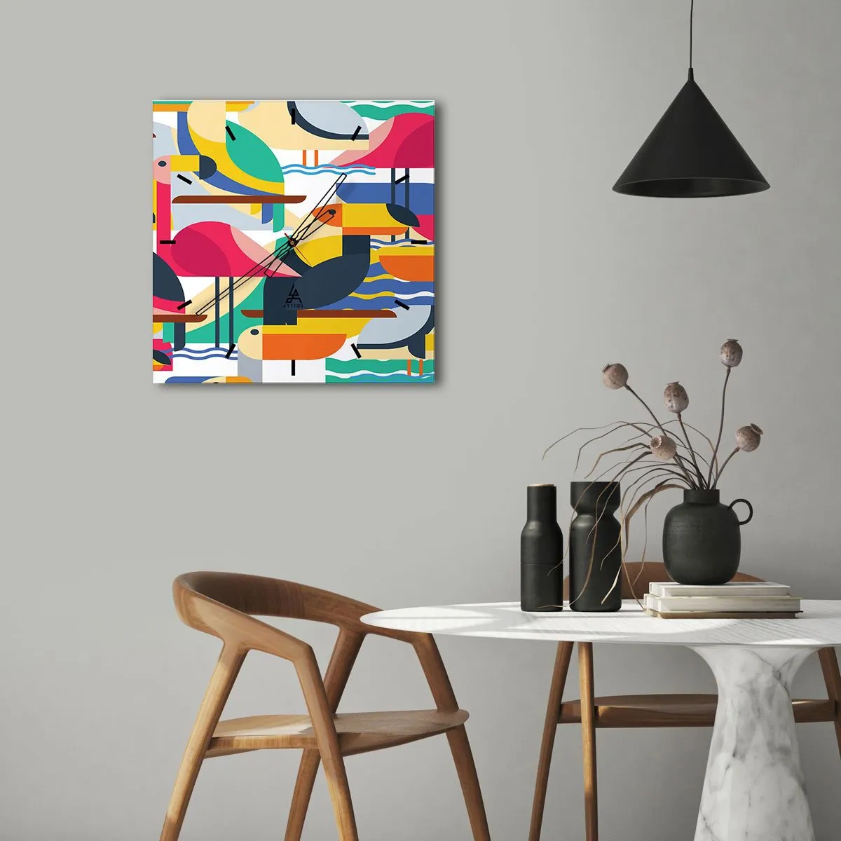 Ceas de perete - Ceas pe sticlă - Cheful păsărilor - 30x30 cm