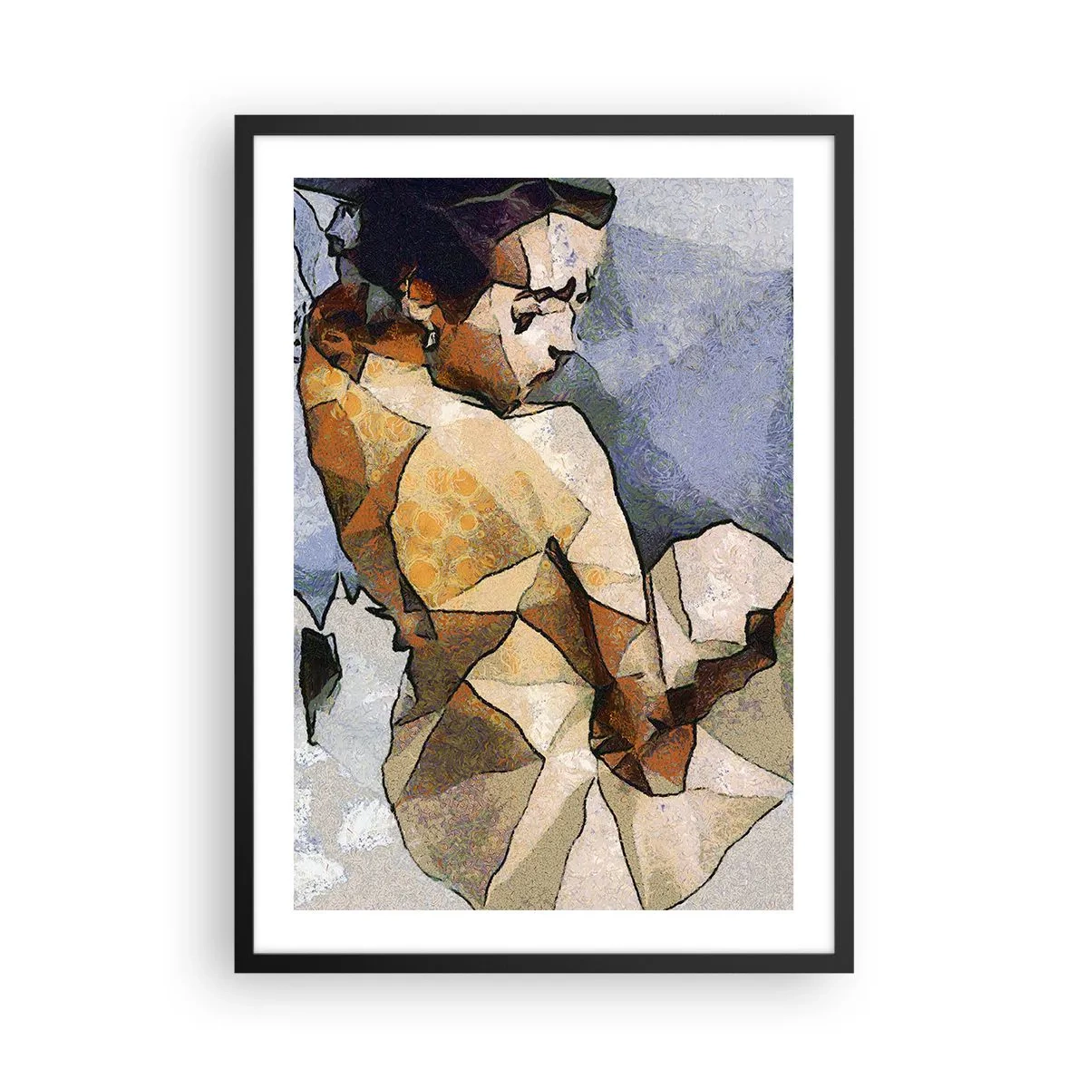 Poster în ramă neagră - Siluetă feminină în stil mozaic cu forme geometrice - 50x70cm - Fata cubismică - Decorațiune modernă pentru perete pentru living și dormitor ARTTOR