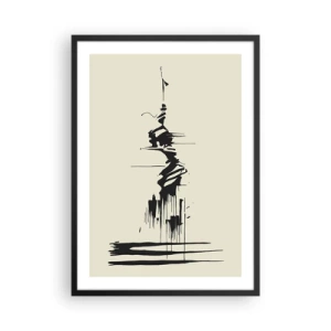 Poster în ramă neagră - Un desen abstract al unei figuri pe un fundal cu linii ondulate. - 50x70cm - Abstracție pripită - Decorațiune modernă pentru perete pentru living și dormitor ARTTOR