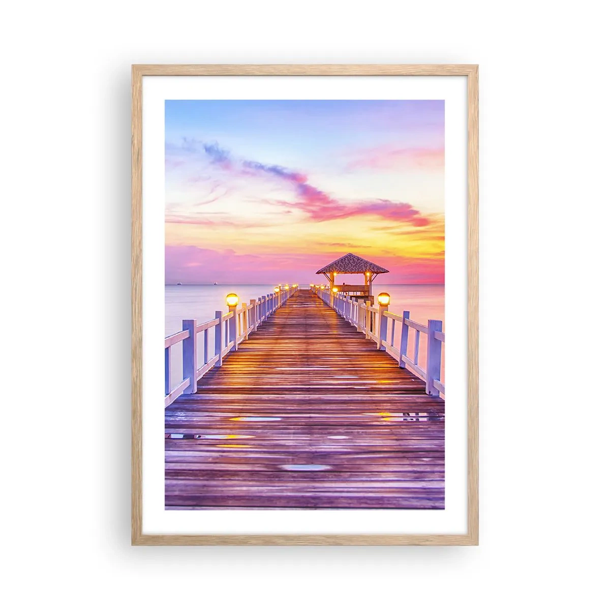 Poster în ramă de stejar deschis - Tăcerea serii în liliac-auriu - 50x70 cm