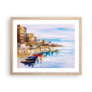 Poster în ramă de stejar deschis - Port urban multicolor - 50x40 cm